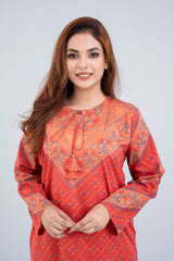 Digital Printed Lawn Kurta with Multicolor Tassels - One Piece