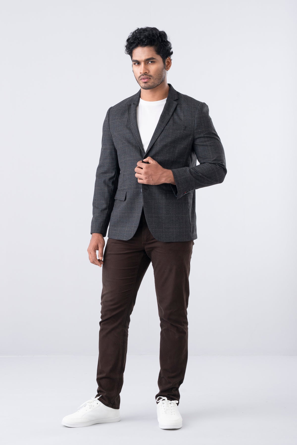 Regular Fit Tonal-Checkered Woven Blazer