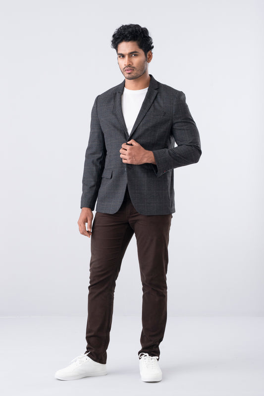 Regular Fit Tonal-Checkered Woven Blazer