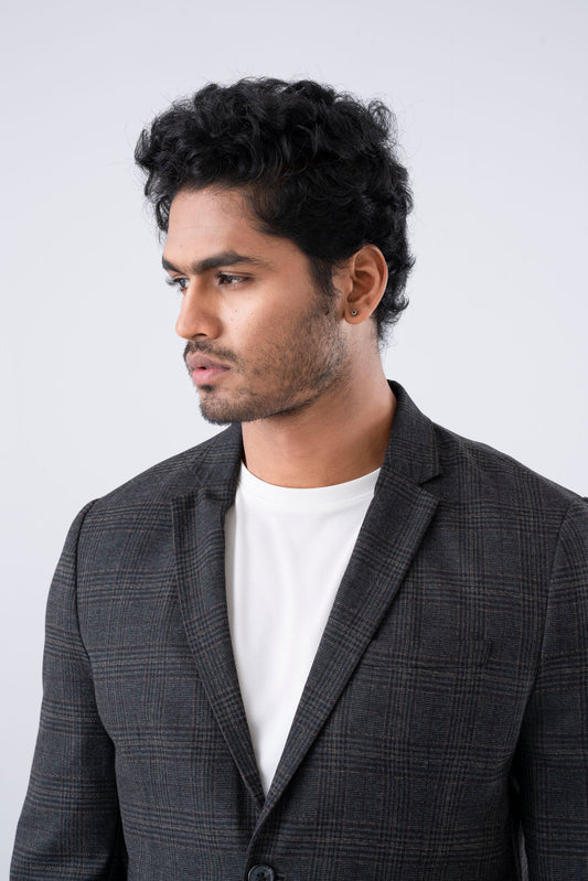 Regular Fit Tonal-Checkered Woven Blazer