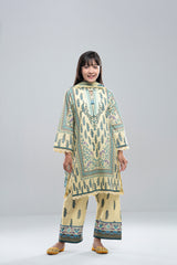 Relaxed Fit Printed Three-Piece Princess Lawn with Chiffon Dupatta