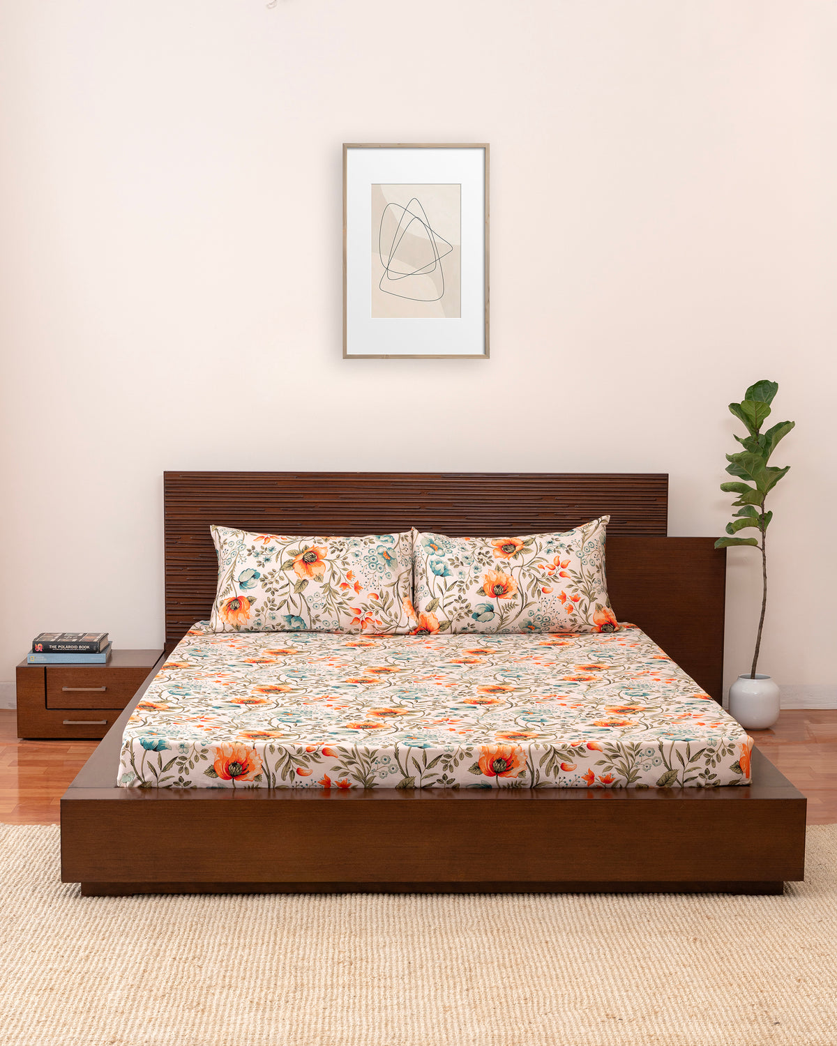 Queen-Size Bed Sheet - Coral Orange