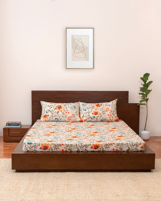 King-Size Bed Sheet - Coral Orange