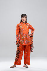 Relaxed Fit Printed Three-Piece Princess Lawn with Chiffon Dupatta (10-14 Years)