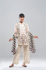 Relaxed Fit Printed Three-Piece Princess Lawn with Chiffon Dupatta (10-14 Years)