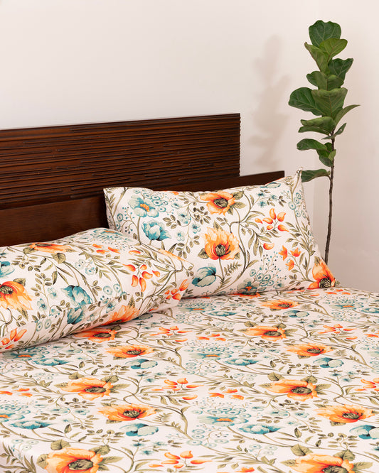 Queen-Size Bed Sheet - Coral Orange