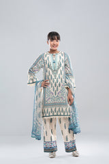 Relaxed Fit Printed Three-Piece Princess Lawn with Chiffon Dupatta