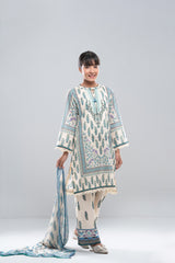Relaxed Fit Printed Three-Piece Princess Lawn with Chiffon Dupatta