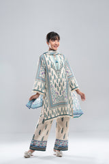 Relaxed Fit Printed Three-Piece Princess Lawn with Chiffon Dupatta