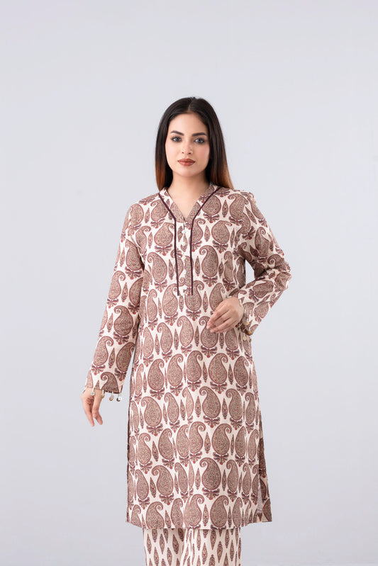 Relaxed Fit Digital Printed Three-Piece Lawn with Chiffon Dupatta