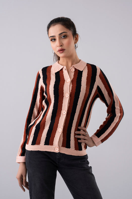 Boxy Fit Yarn-Dyed Acrylic Cardigan