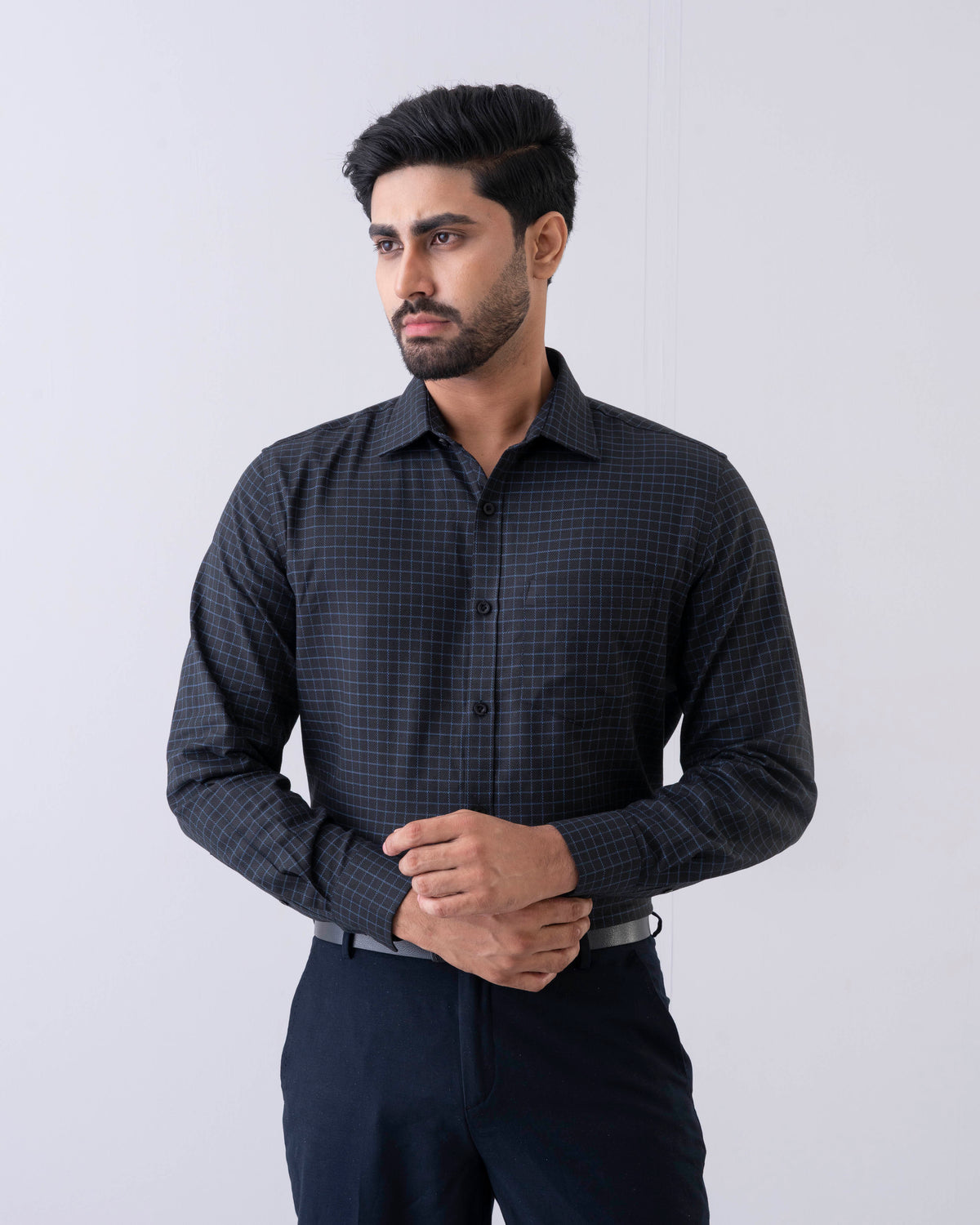 Regular Fit Herringbone Textured Check Templeton Formal Shirt