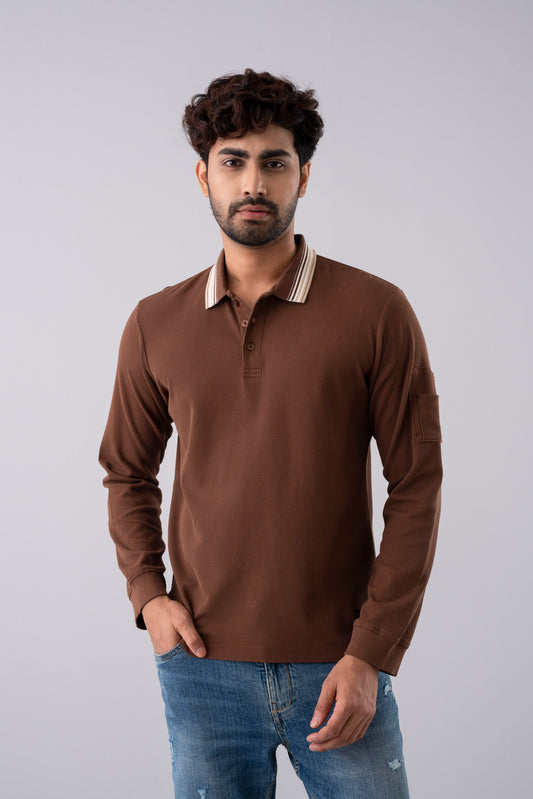 Regular Fit Mini Waffle Full Sleeve Polo Shirt