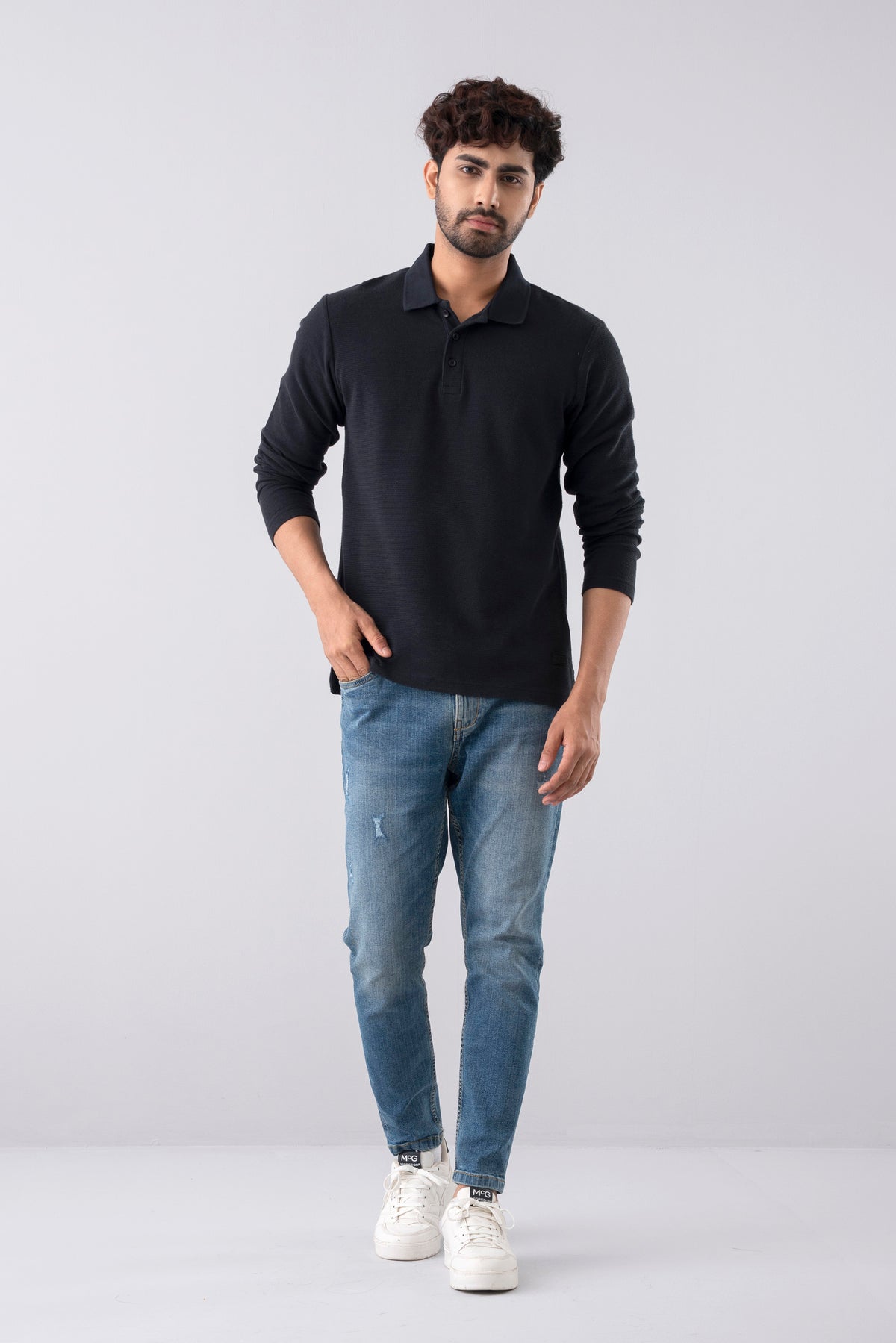 Regular Fit Cotton Design Full Sleeve Polo Shirt