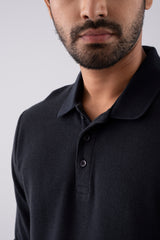 Regular Fit Cotton Design Full Sleeve Polo Shirt