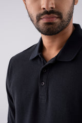 Regular Fit Cotton Design Full Sleeve Polo Shirt