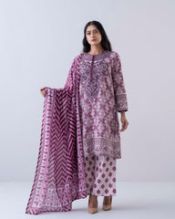 Smart Fit Embroidered Three-Piece Lawn with Chiffon Dupatta