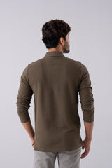 Regular Fit Cotton Design Full Sleeve Polo Shirt