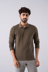 Regular Fit Cotton Design Full Sleeve Polo Shirt
