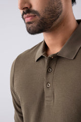Regular Fit Cotton Design Full Sleeve Polo Shirt