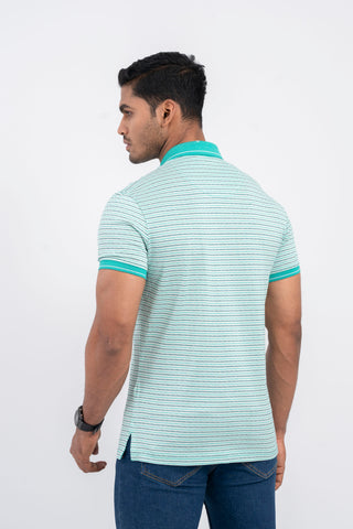 Double Mercerised Jacquard Stripe Luxury Polo Shirt