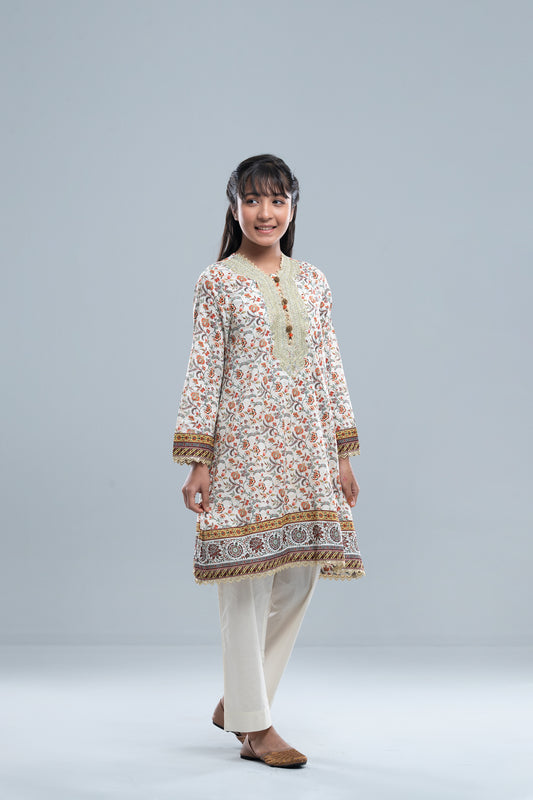 Relaxed Fit Printed Three-Piece Princess Lawn with Chiffon Dupatta (10-14 Years)