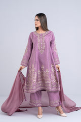 Ready-to-Wear Embroidered Three-Piece Formal Ethnic Set with Silk Dupatta