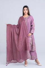 Ready-to-Wear Embroidered Three-Piece Formal Ethnic Set with Silk Dupatta