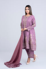 Ready-to-Wear Embroidered Three-Piece Formal Ethnic Set with Silk Dupatta