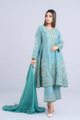 Ready-to-Wear Embroidered Three-Piece Formal Ethnic Set with Silk Dupatta