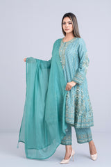 Ready-to-Wear Embroidered Three-Piece Formal Ethnic Set with Silk Dupatta