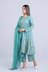 Ready-to-Wear Embroidered Three-Piece Formal Ethnic Set with Silk Dupatta