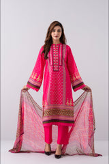 Relaxed Fit Khaddar Three-Piece Lawn with Chiffon Dupatta