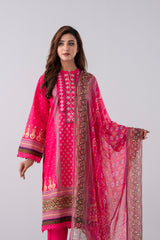 Relaxed Fit Khaddar Three-Piece Lawn with Chiffon Dupatta