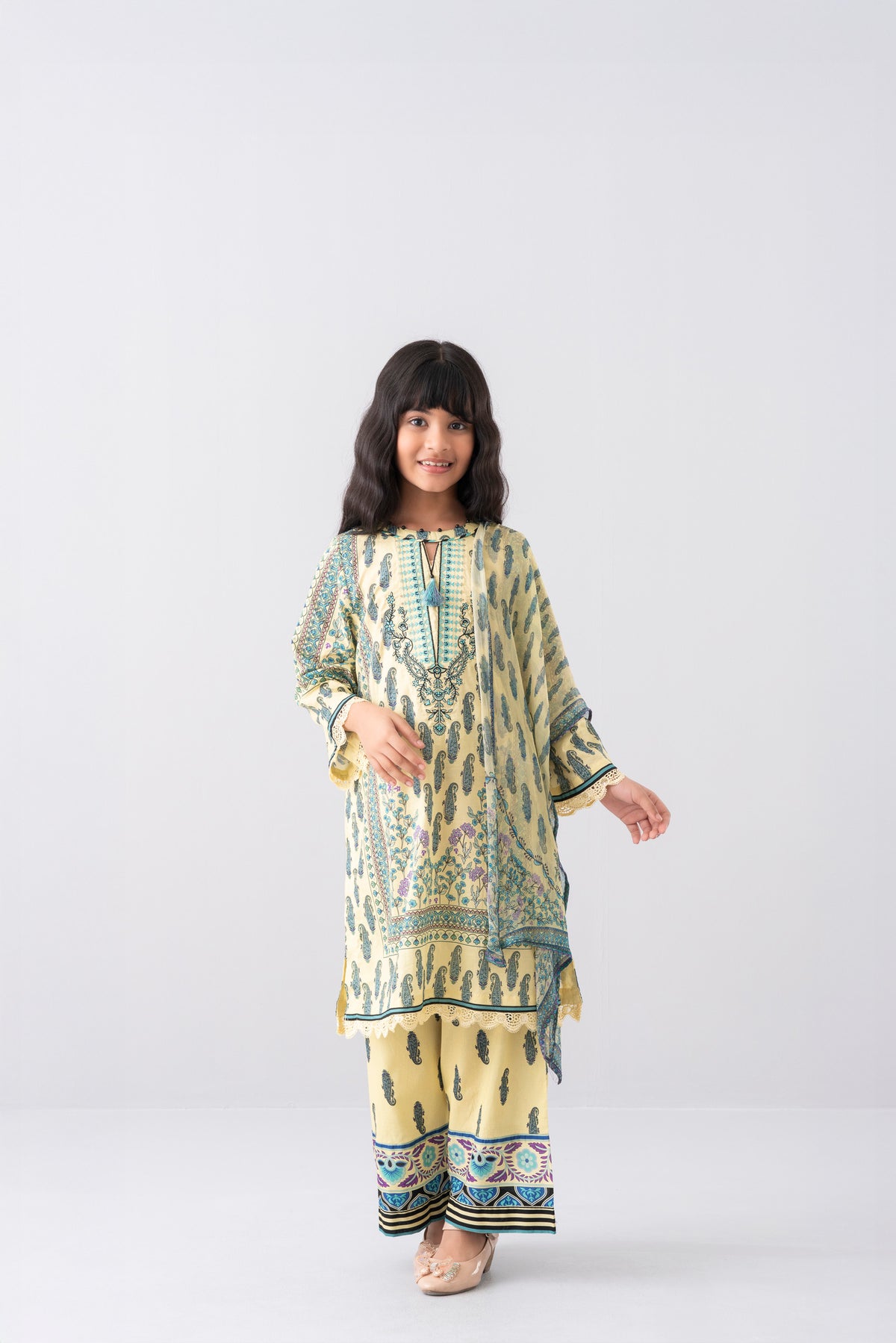 Relaxed Fit Printed Three-Piece Princess Lawn with Chiffon Dupatta (6-8 Years)