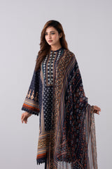 Relaxed Fit Khaddar Three-Piece Lawn with Chiffon Dupatta