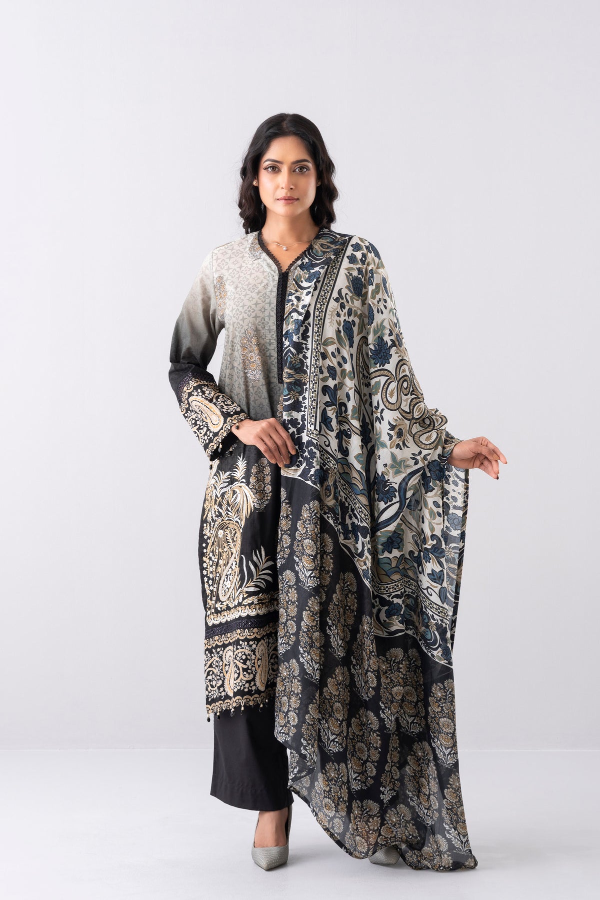 Smart Fit Embroidered Three-Piece Lawn with Silk Dupatta