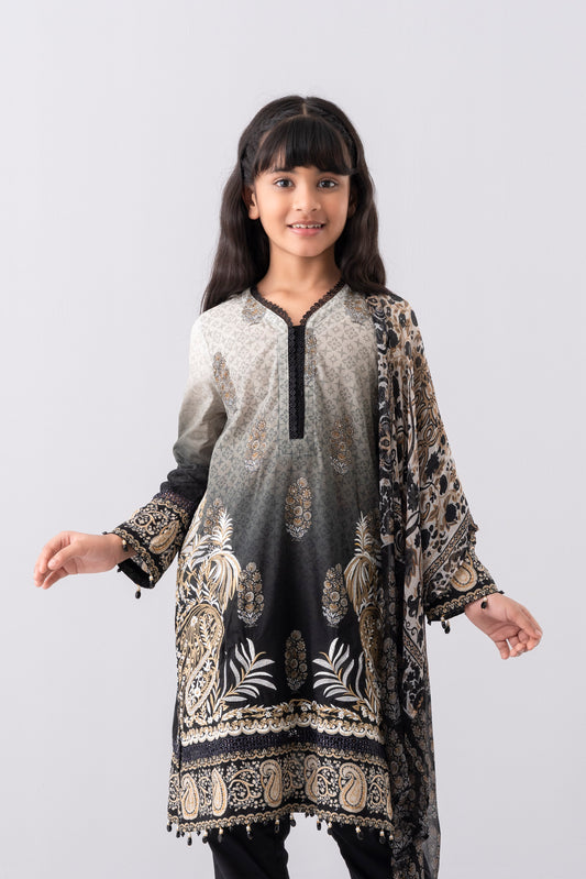 Smart Fit Printed Three-Piece Princess Lawn with Silk Dupatta (2-4 Years)