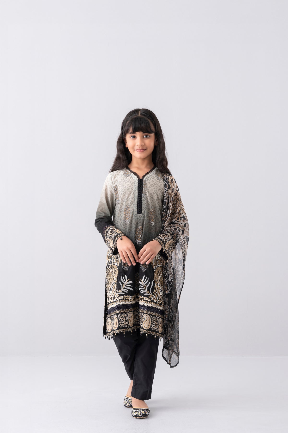 Smart Fit Printed Three-Piece Princess Lawn with Silk Dupatta (2-4 Years)