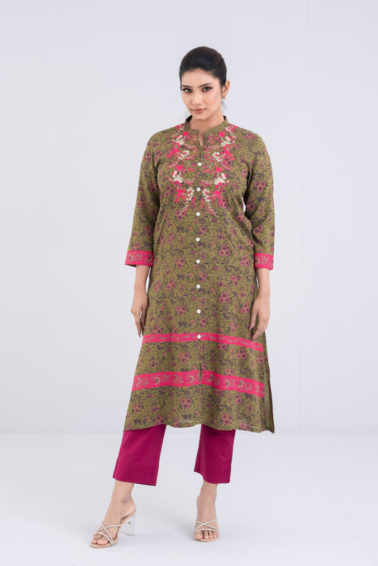 Long-Length Viscose Ethnic Kurta - One Piece