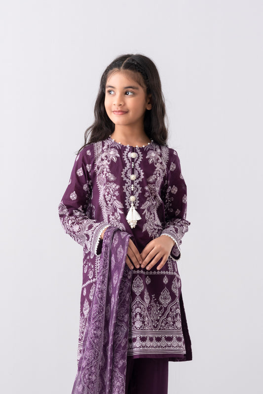 Smart Fit Printed Three-Piece Princess Lawn with Chiffon Dupatta (6-8 Years)