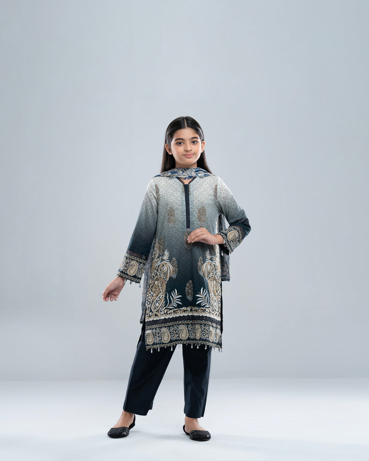Smart Fit Printed Three-Piece Princess Lawn with Silk Dupatta (2-4 Years)