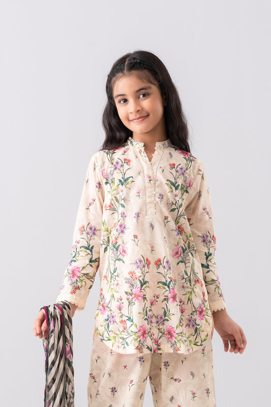 Relaxed Fit Printed Three-Piece Princess Lawn with Chiffon Dupatta (6-8 Years)