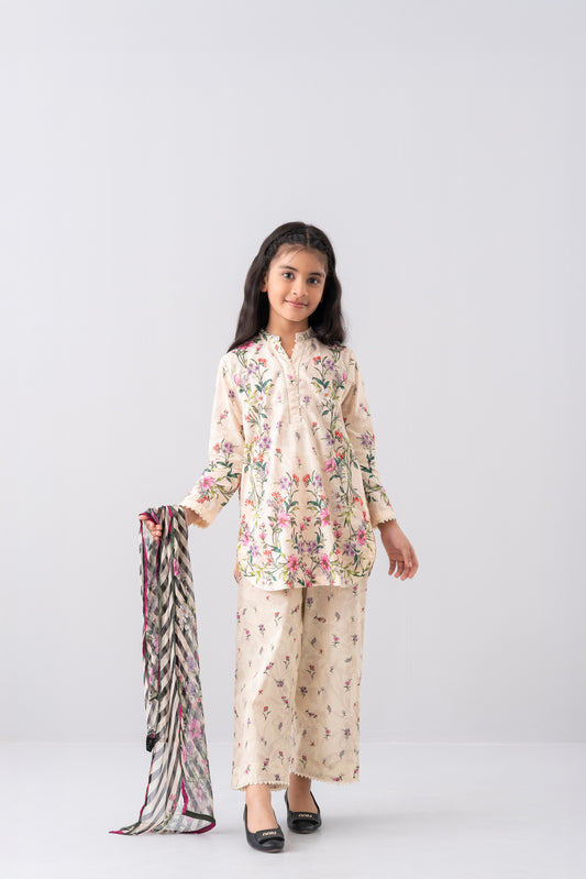 Relaxed Fit Printed Three-Piece Princess Lawn with Chiffon Dupatta (2-4 Years)