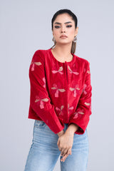 Relaxed Fit Floral Embroidered Bolero Top