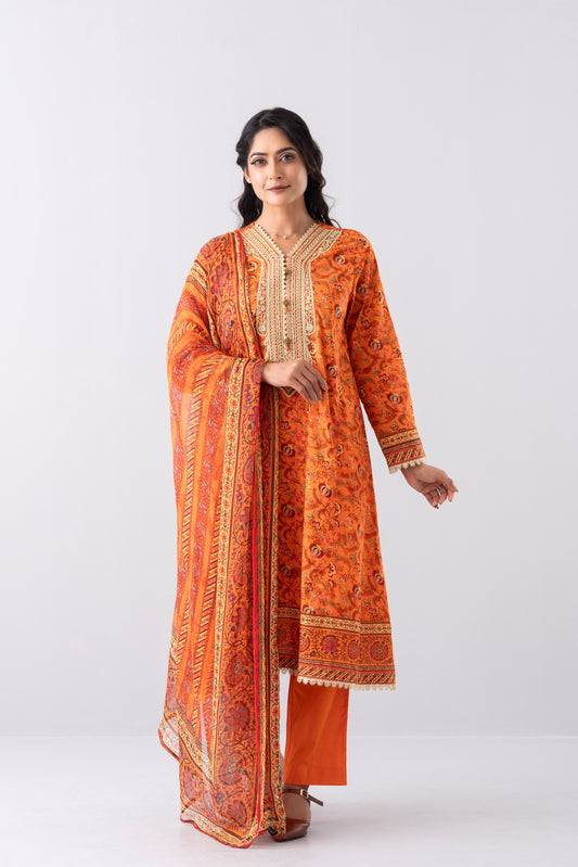 Smart Fit Digital Printed Three-Piece Lawn with Chiffon Dupatta