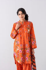 Relaxed Fit Printed Three-Piece Lawn with Chiffon Dupatta