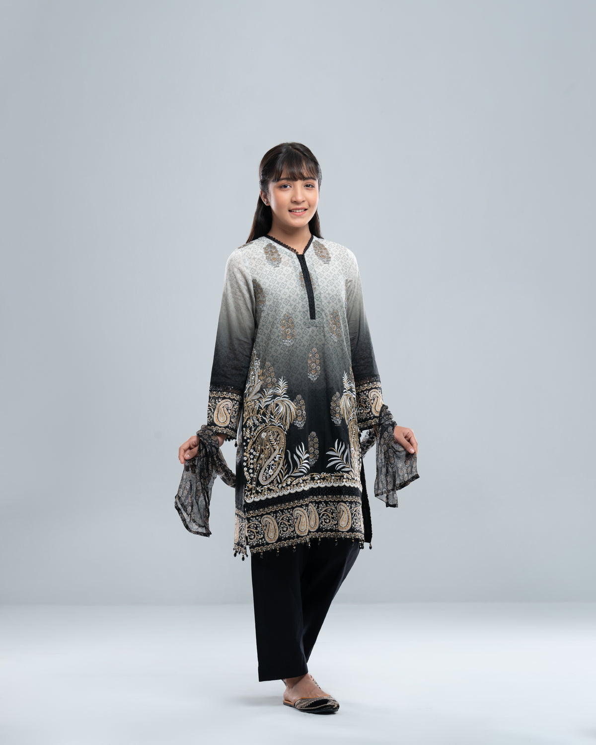 Smart Fit Printed Three-Piece Princess Lawn with Chiffon Dupatta (10-14 Years)