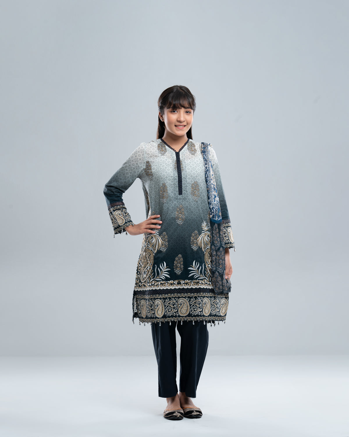 Smart Fit Printed Three-Piece Princess Lawn with Chiffon Dupatta (10-14 Years)