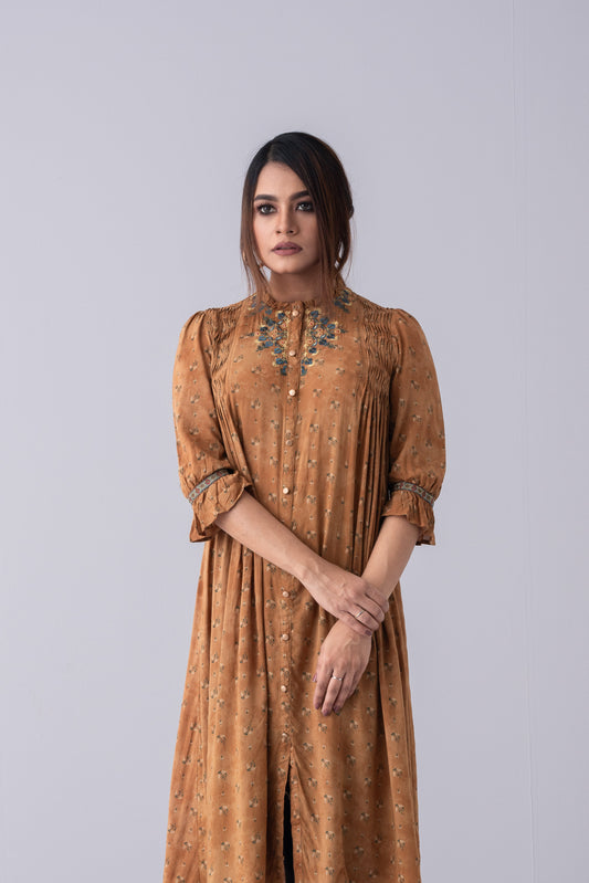 Long-Length Embroidered Ethnic Kurta - One Piece